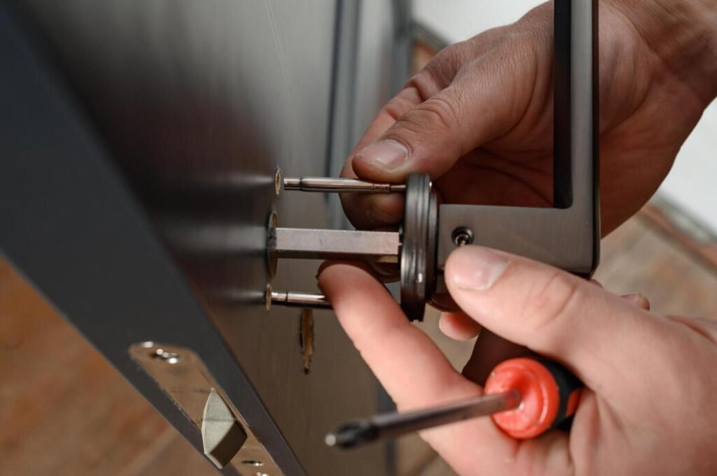 Locksmith rekeying a home door in Mamaroneck NY