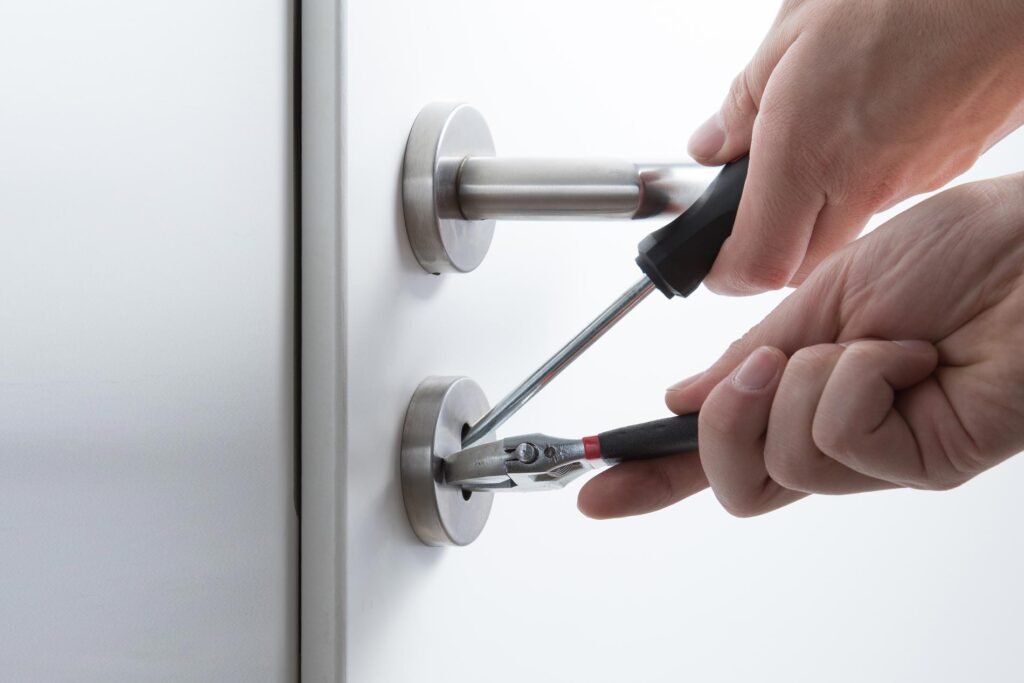 Locksmith technician providing residential lock service in Port Chester NY